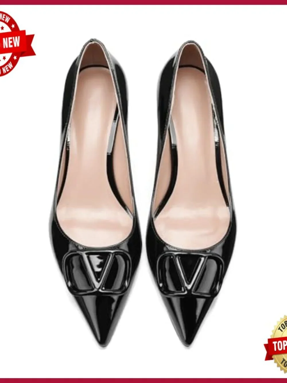 Patent Leather Kitten Heel Pumps Slip On Pointed Toe Casual Shoes